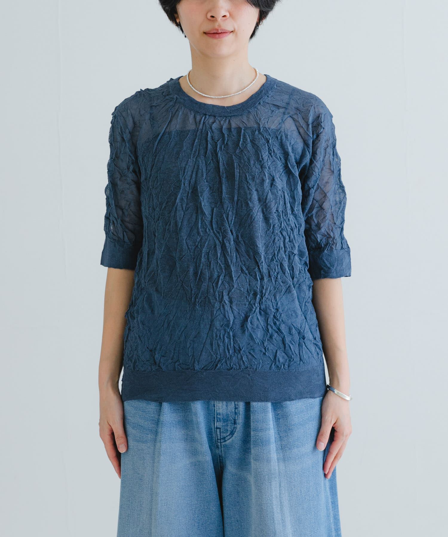 URBAN RESEARCH「new basic　リネン混ワッシャーハーフスリーブニット」|ニット・セーター|