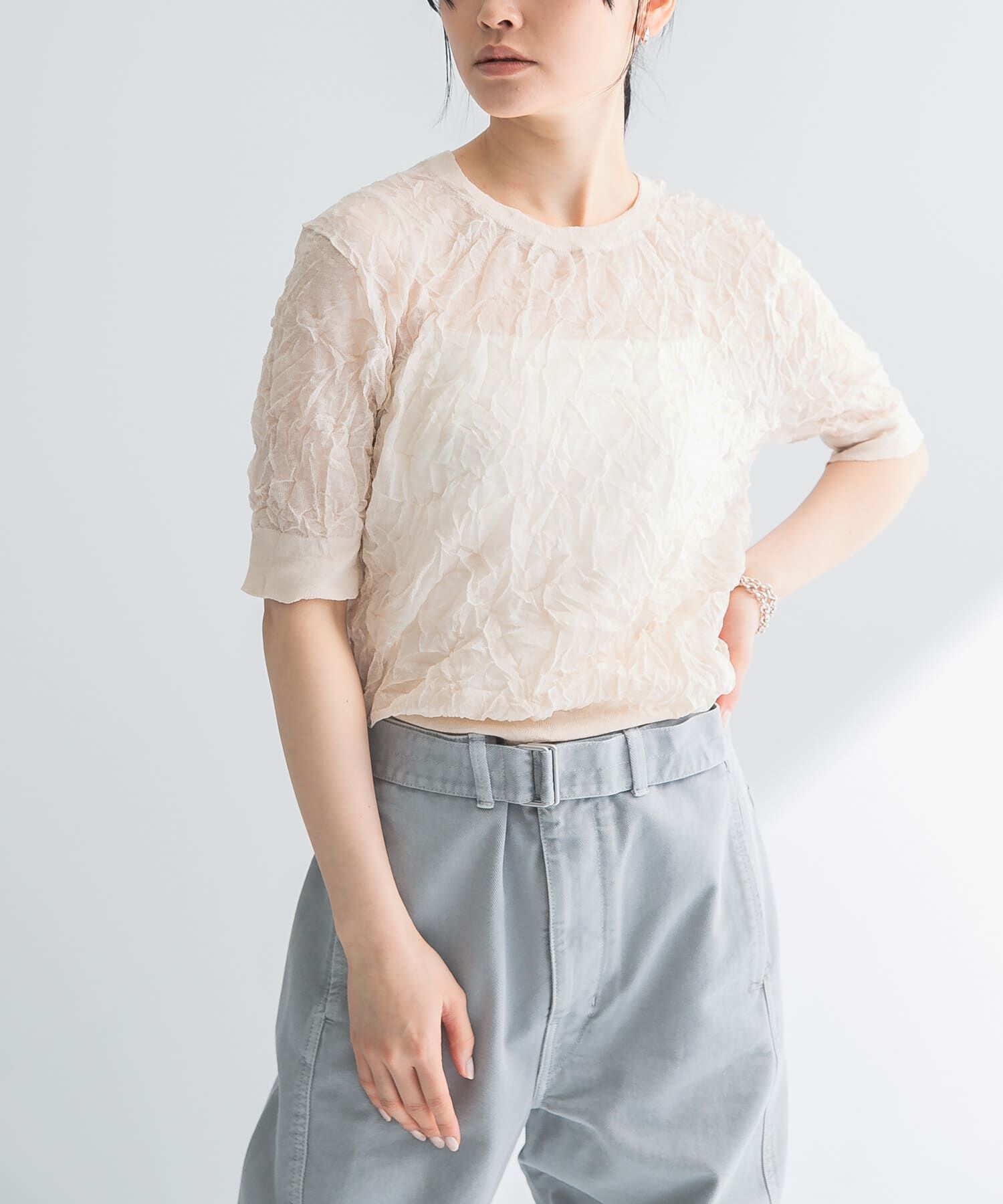 URBAN RESEARCH「new basic　リネン混ワッシャーハーフスリーブニット」|ニット・セーター|