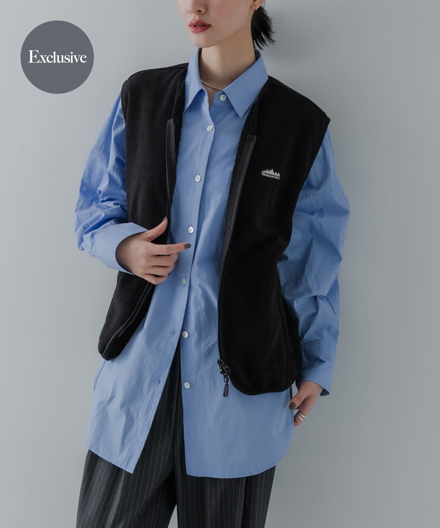 URBAN RESEARCH「『別注』THOUSAND MILE&times;URBAN RESEARCH　KNIT FREECE ZIP VEST」|ベスト・ジレ|ブラック