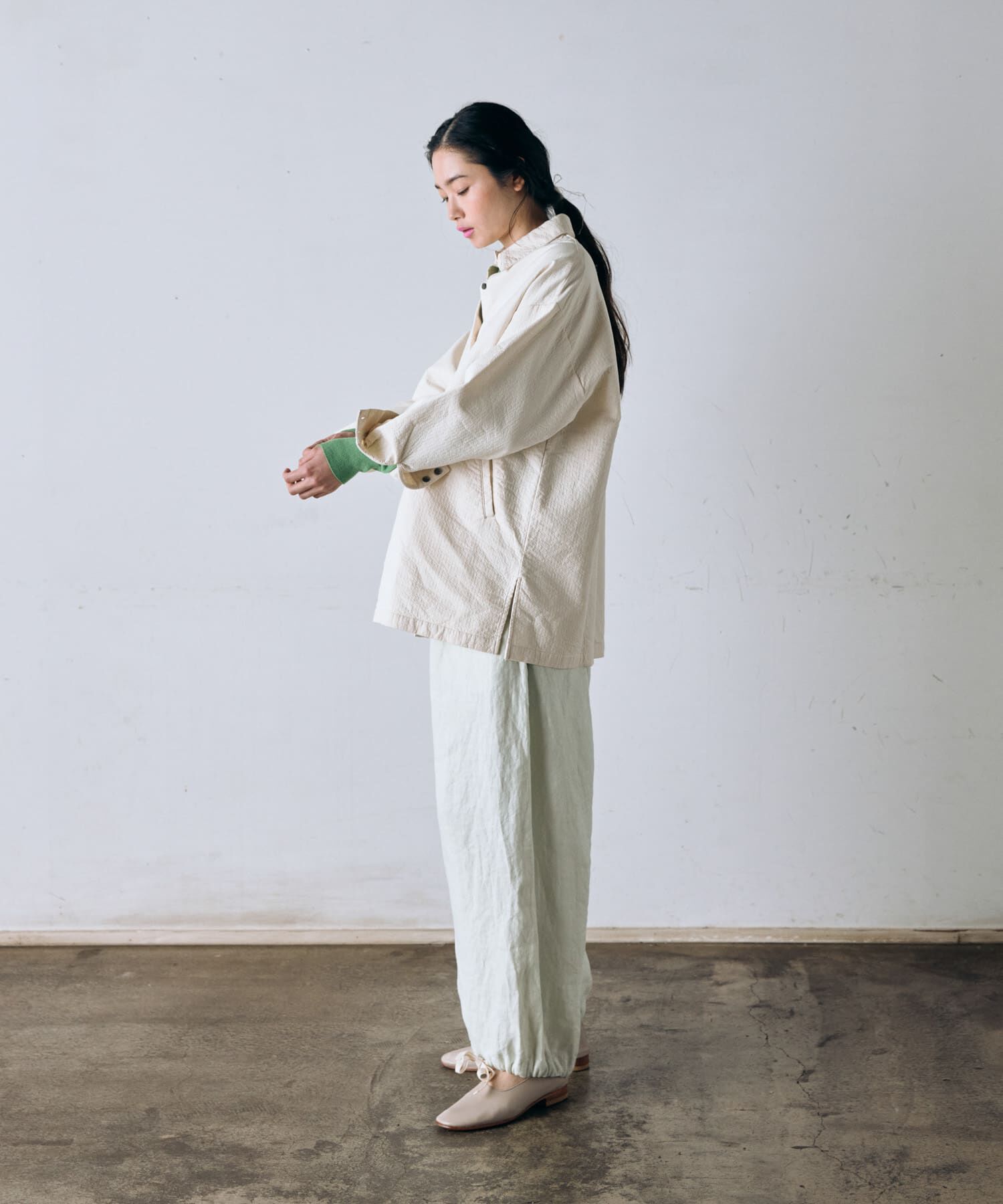 かぐれ「コットンドビージャケット」|ノーカラーコート|