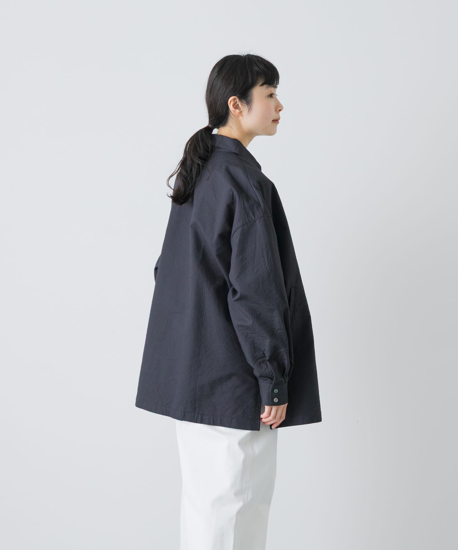 かぐれ「コットンドビージャケット」|ノーカラーコート|
