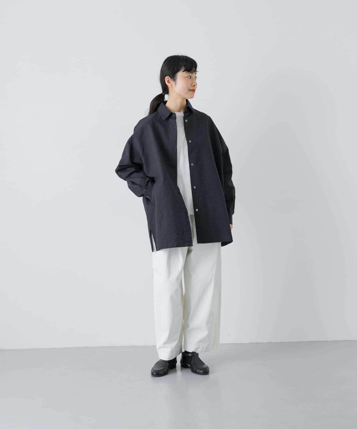 かぐれ「コットンドビージャケット」|ノーカラーコート|