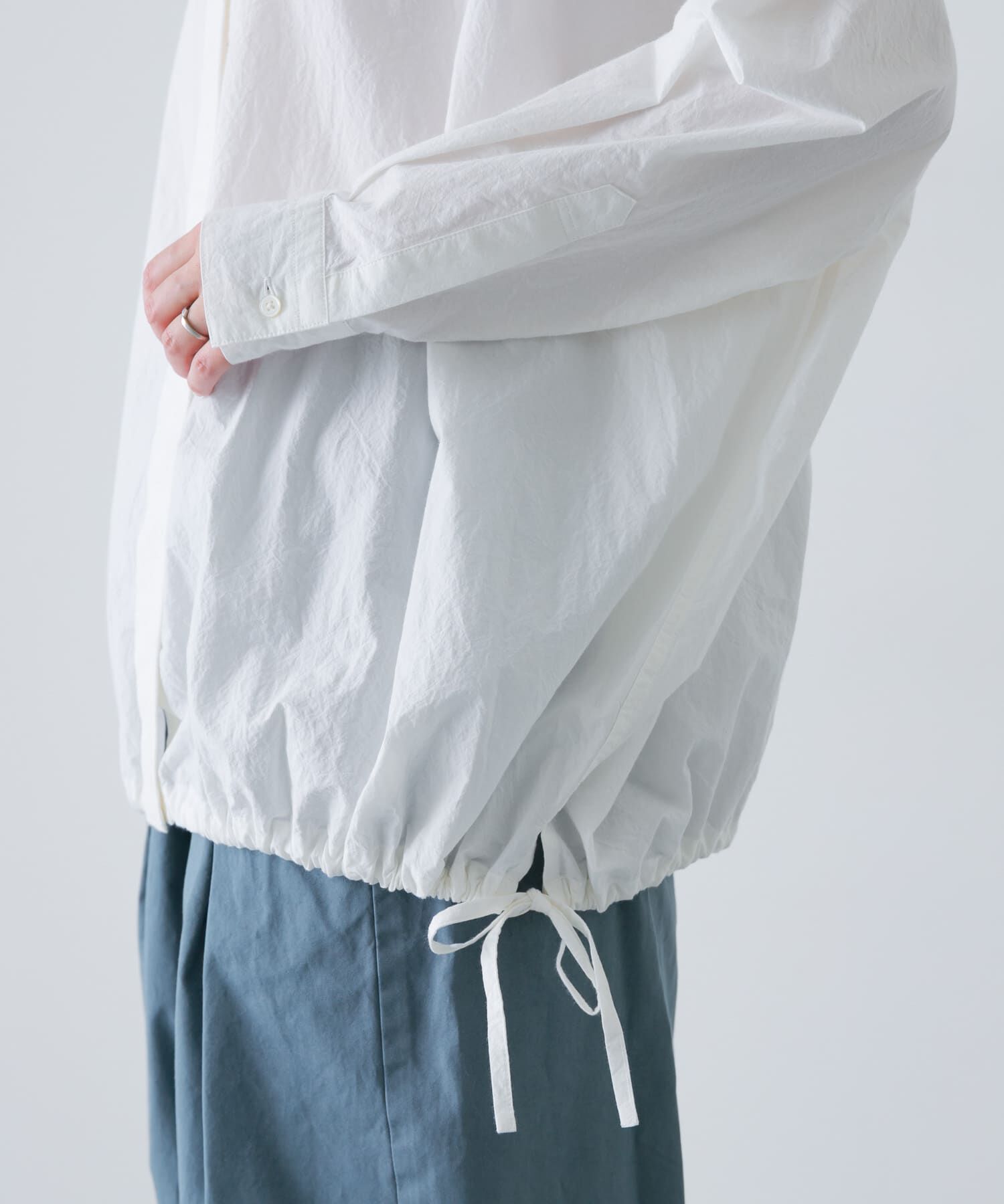 かぐれ「ノーカラークルーネックオーバーシャツ」|シャツ・ブラウス|