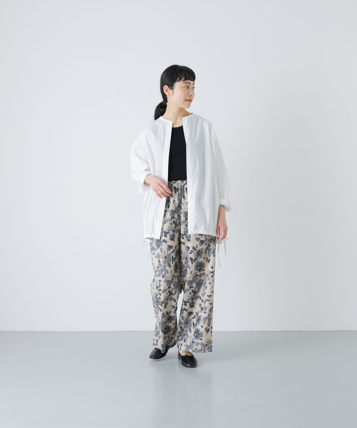 かぐれ「ノーカラークルーネックオーバーシャツ」|シャツ・ブラウス|