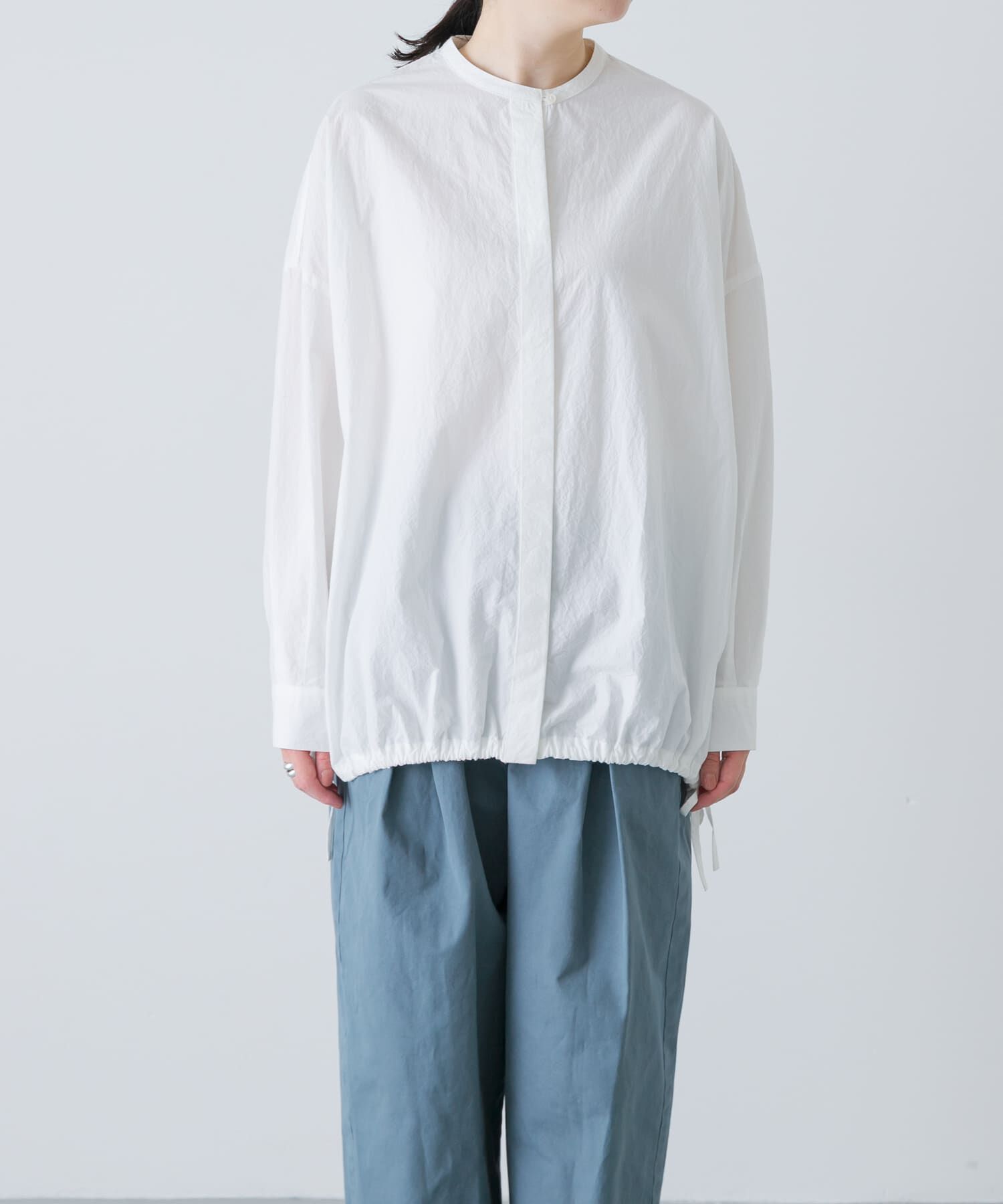 かぐれ「ノーカラークルーネックオーバーシャツ」|シャツ・ブラウス|