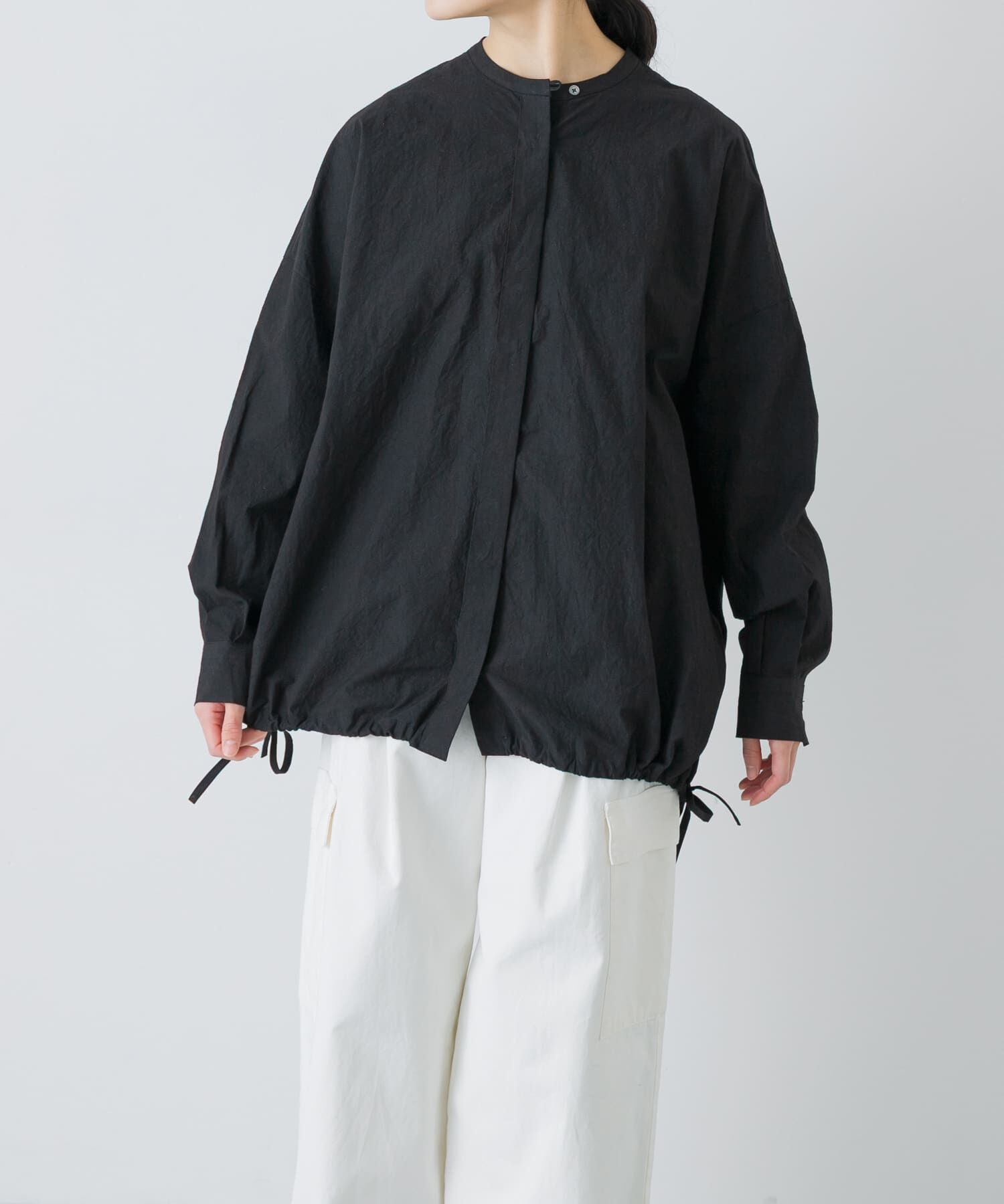 かぐれ「ノーカラークルーネックオーバーシャツ」|シャツ・ブラウス|