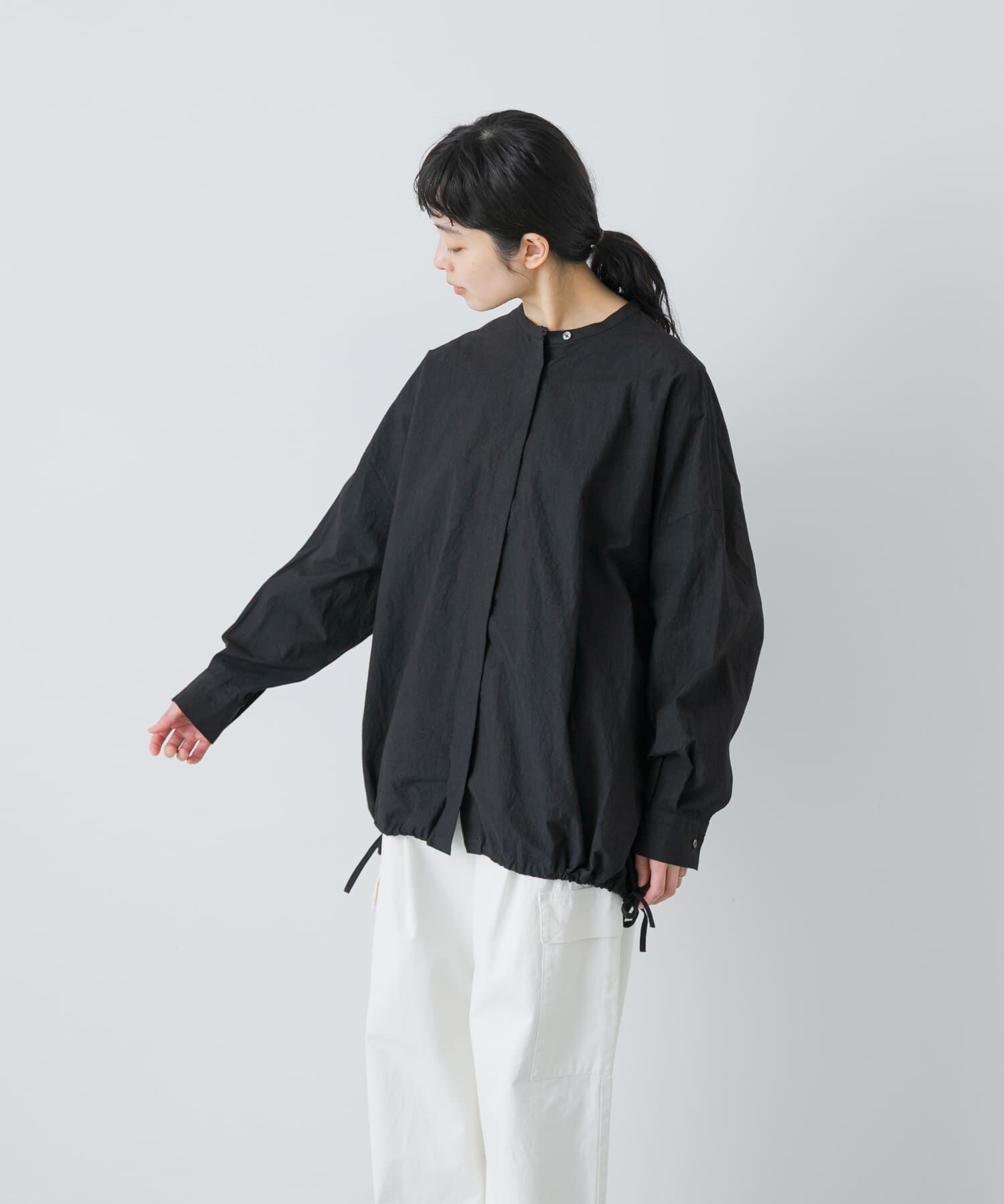 かぐれ「ノーカラークルーネックオーバーシャツ」|シャツ・ブラウス|