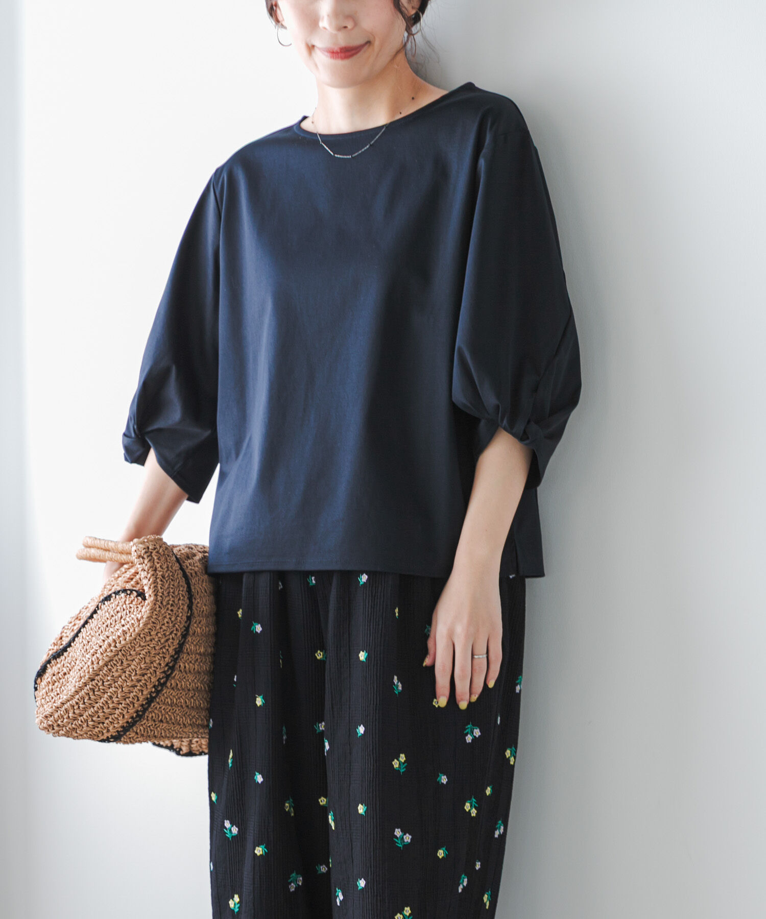 URBAN RESEARCH DOORS「『UR TECH』サマシェアツイストスリーブプルオーバー」|Tシャツ・カットソー|ネイビー