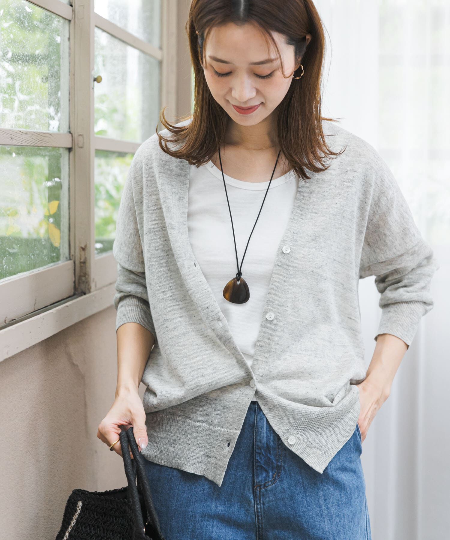 URBAN RESEARCH DOORS「リネンVネックカーディガン」|カーディガン|