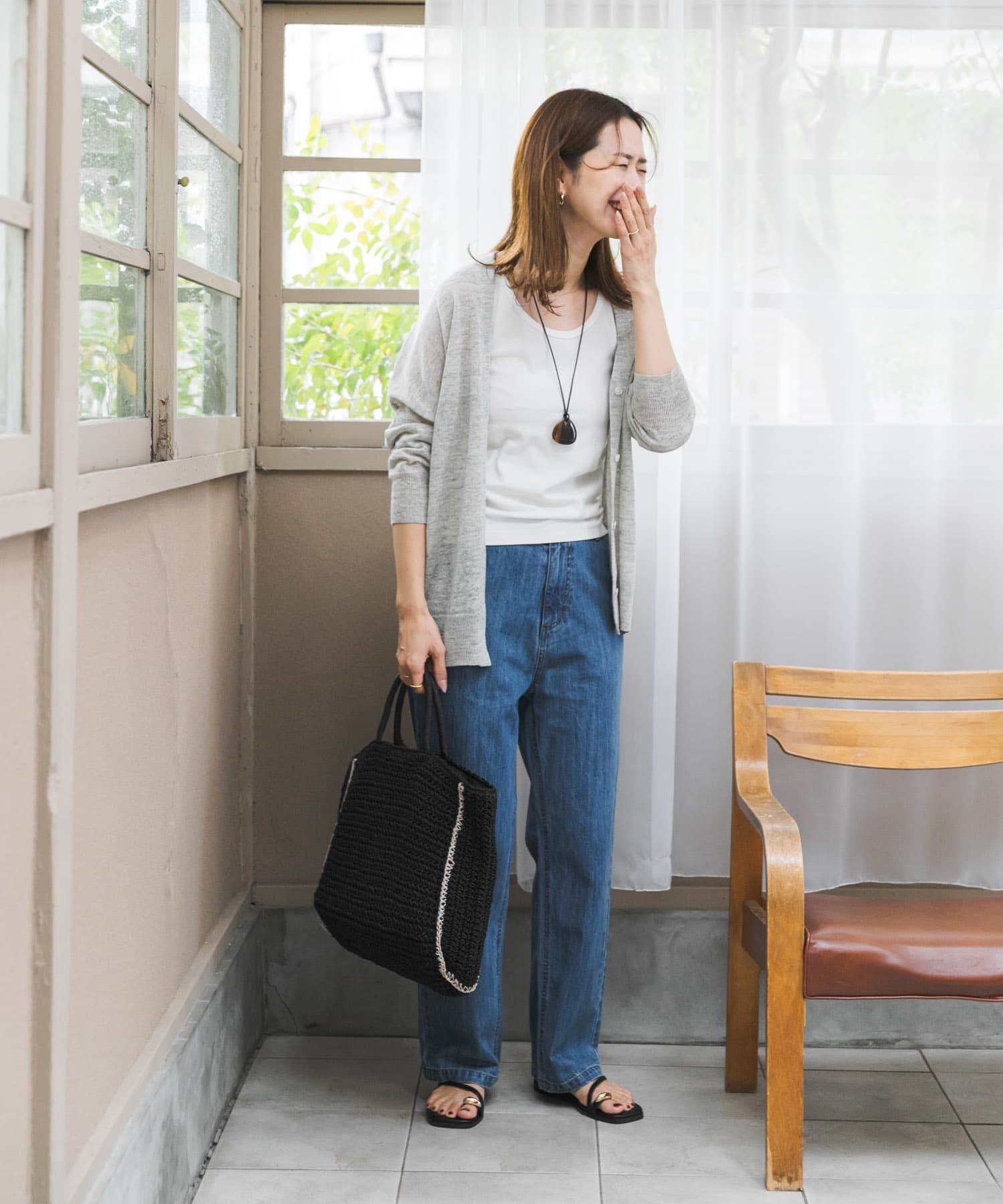 URBAN RESEARCH DOORS「リネンVネックカーディガン」|カーディガン|