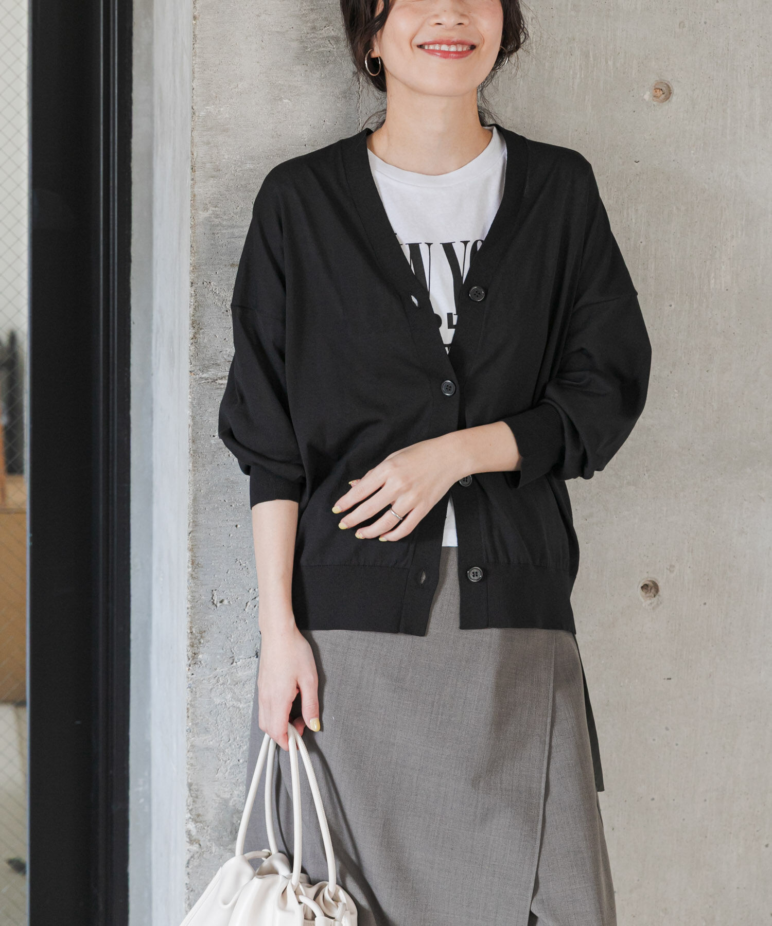 URBAN RESEARCH DOORS「『UR TECH』サマシェアニットカーディガン」|カーディガン|ブラック