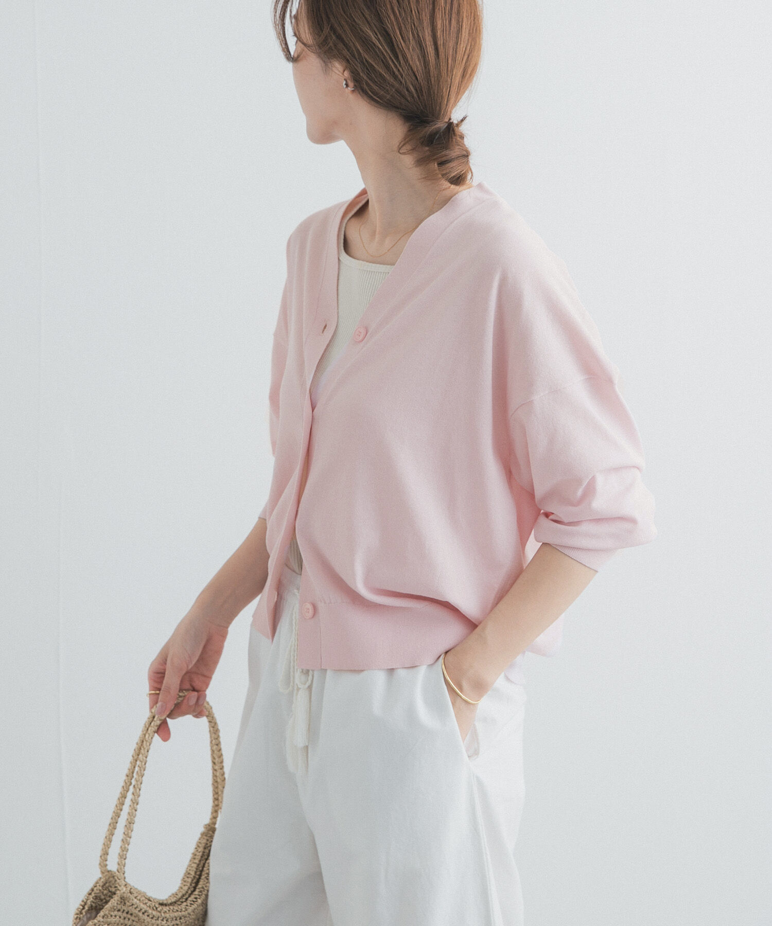 URBAN RESEARCH DOORS「『UR TECH』サマシェアニットカーディガン」|カーディガン|ピンク