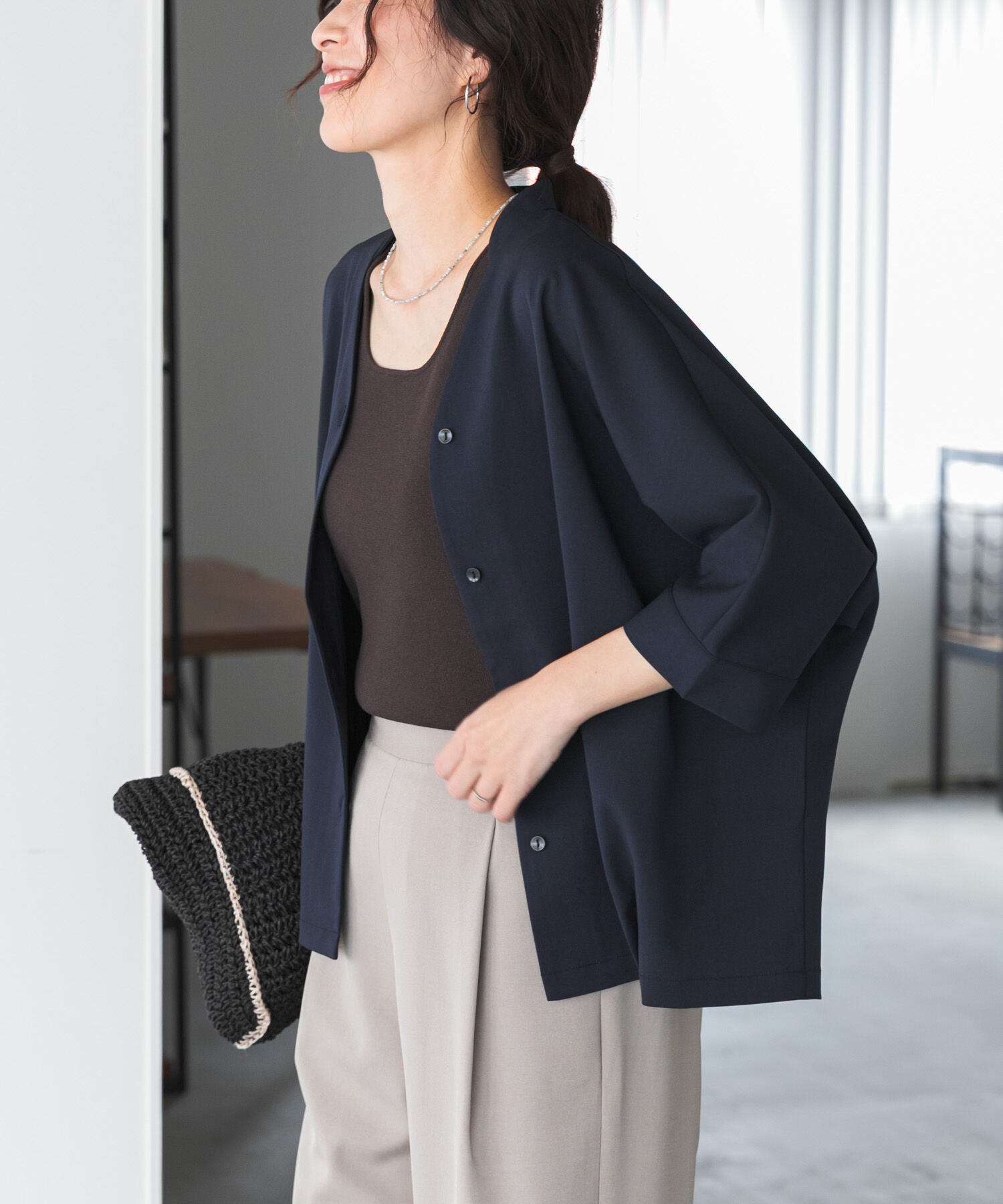 URBAN RESEARCH DOORS「『UR TECH』完声/涼ドルマン半袖シャツ」|シャツ・ブラウス|ネイビー