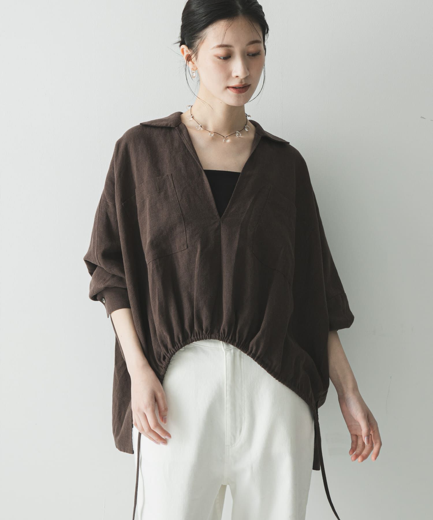 URBAN RESEARCH「ラミーレーヨンギャザーヘムシャツ」|シャツ・ブラウス|ブラウン