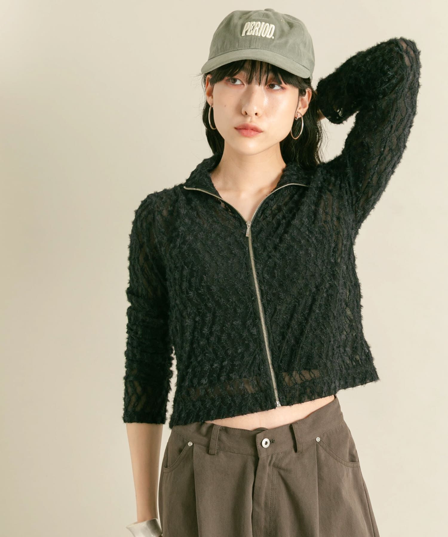  「フロントZIPフェザーロングTEE」|Tシャツ・カットソー|ブラック