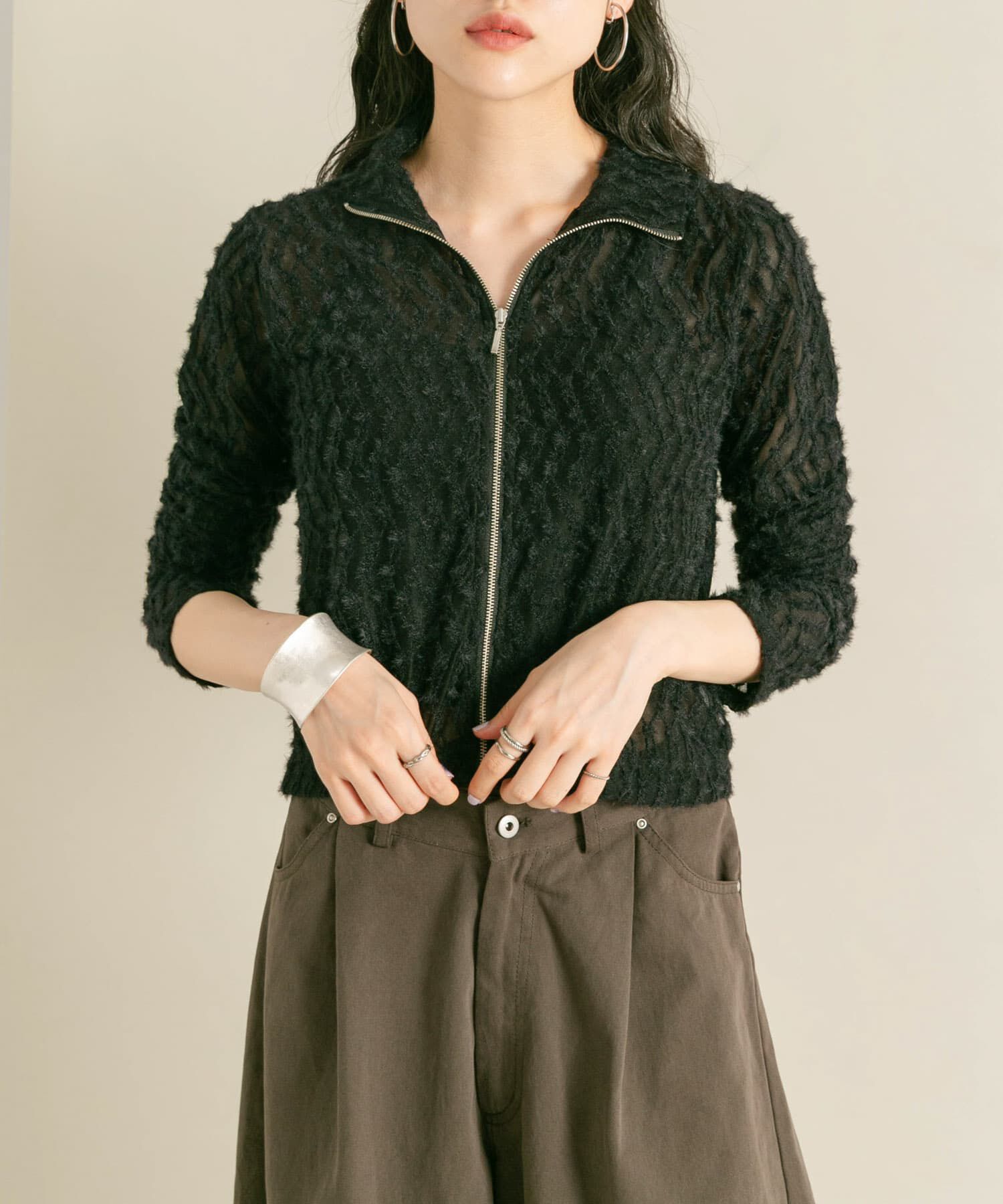  「フロントZIPフェザーロングTEE」|Tシャツ・カットソー|