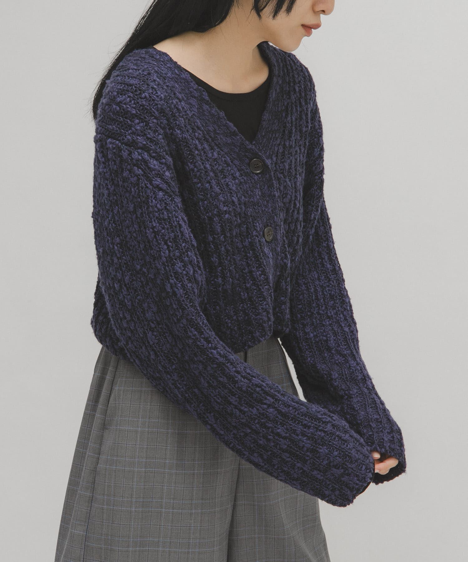  「スラブMIXショートカーディガン」|ニット・セーター|ブルー系その他