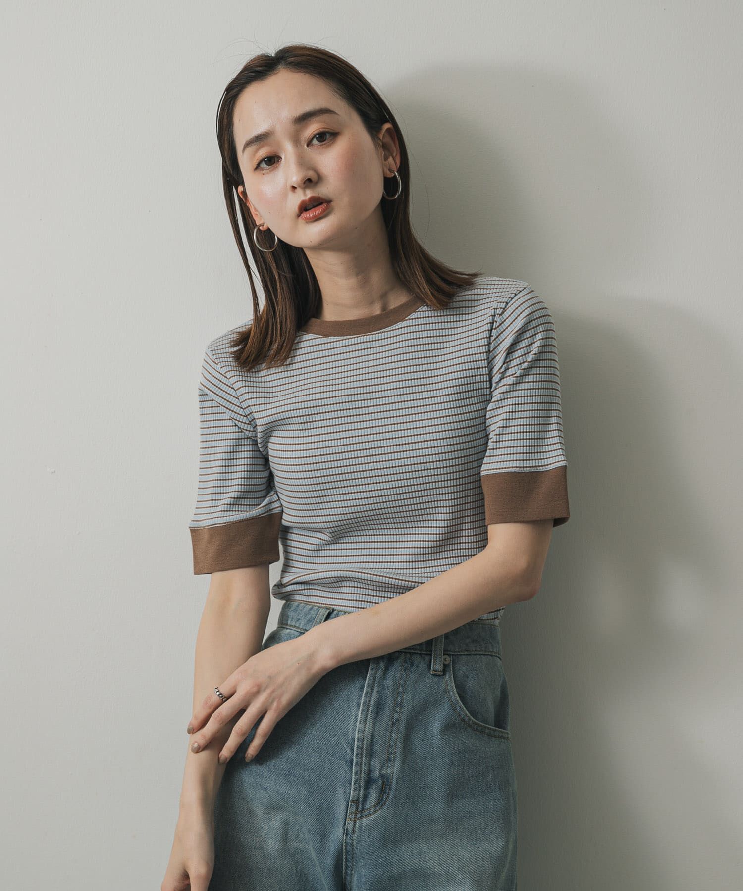 SENSE OF PLACE by URBAN RESEARCH「『一部WEB限定カラー』クルーネックリンガーボーダーTシャツ(5分袖)」|Tシャツ・カットソー|