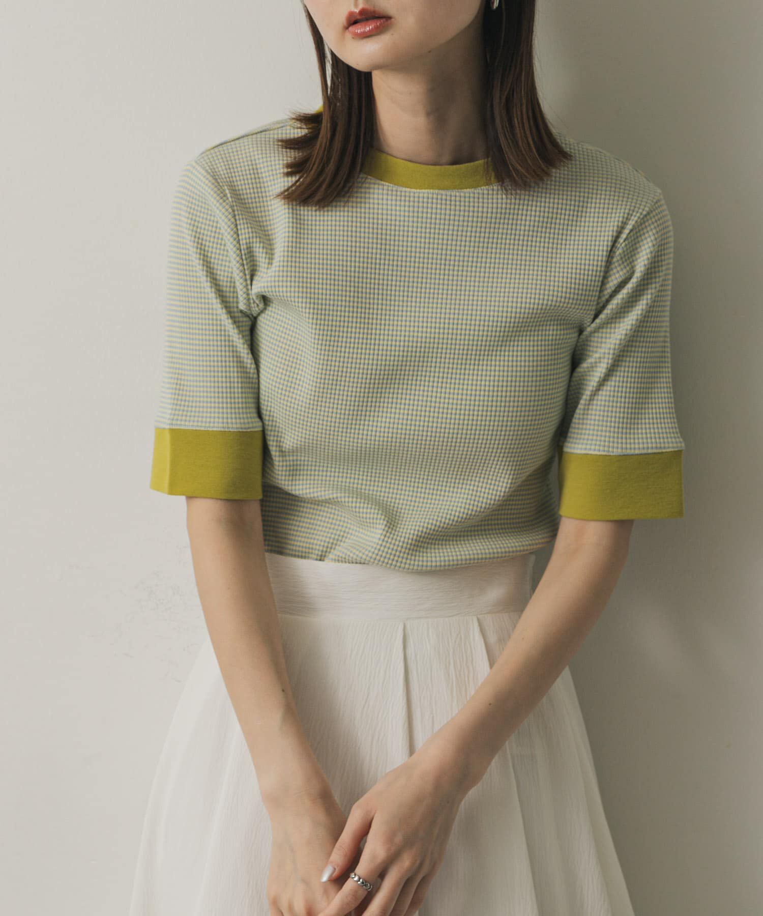 SENSE OF PLACE by URBAN RESEARCH「『一部WEB限定カラー』クルーネックリンガーボーダーTシャツ(5分袖)」|Tシャツ・カットソー|イエロー系その他