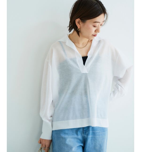 le.coeur blanc「《手洗い可能》シアースキッパー襟付きニット」|ニット・セーター|