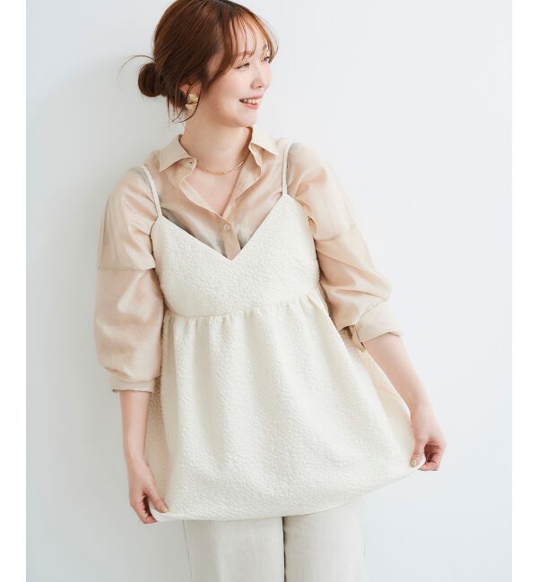 le.coeur blanc「《手洗い可能》ふくれジャガードキャミブラウス」|シャツ・ブラウス|オフ