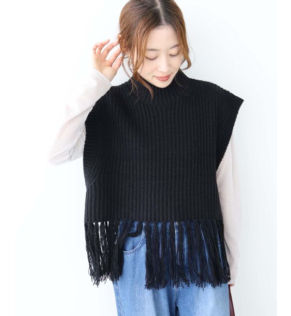 le.coeur blanc「《手洗い可能》フリンジニットベスト」|ベスト・ジレ|
