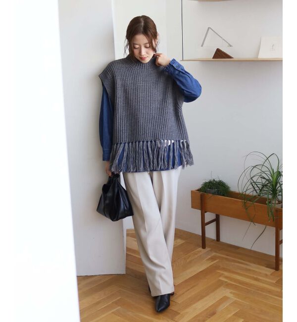 le.coeur blanc「《手洗い可能》フリンジニットベスト」|ベスト・ジレ|