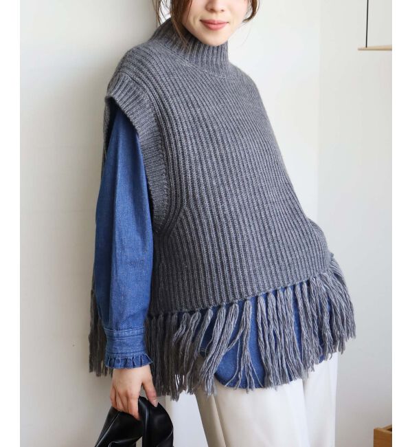 le.coeur blanc「《手洗い可能》フリンジニットベスト」|ベスト・ジレ|