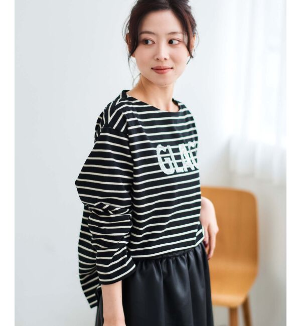 le.coeur blanc「《手洗い可能》GLACEスパンコールロゴボーダー」|Tシャツ・カットソー|