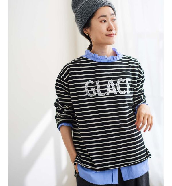 le.coeur blanc「《手洗い可能》GLACEスパンコールロゴボーダー」|Tシャツ・カットソー|