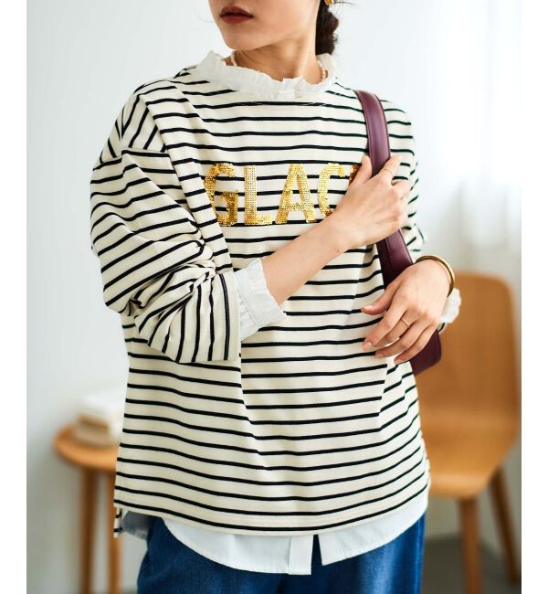 le.coeur blanc「《手洗い可能》GLACEスパンコールロゴボーダー」|Tシャツ・カットソー|