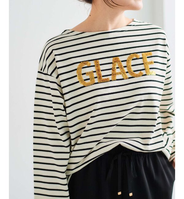 le.coeur blanc「《手洗い可能》GLACEスパンコールロゴボーダー」|Tシャツ・カットソー|