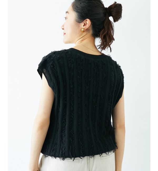  「《手洗い可能》フリンジVネックフレンチニット」|ニット・セーター|