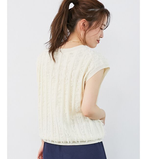  「《手洗い可能》フリンジVネックフレンチニット」|ニット・セーター|