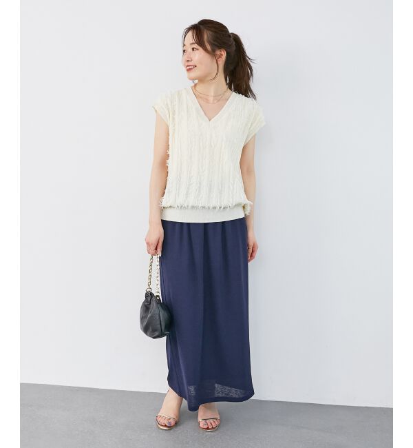  「《手洗い可能》フリンジVネックフレンチニット」|ニット・セーター|