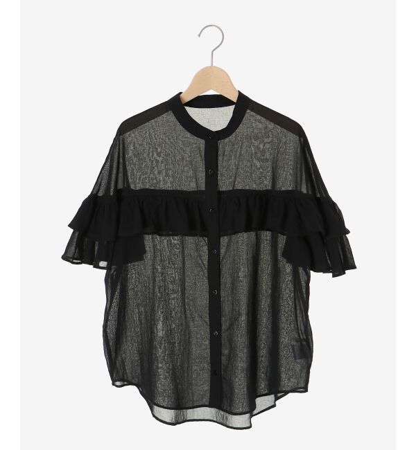  「バンドカラーシアーフリルブラウス」|シャツ・ブラウス|