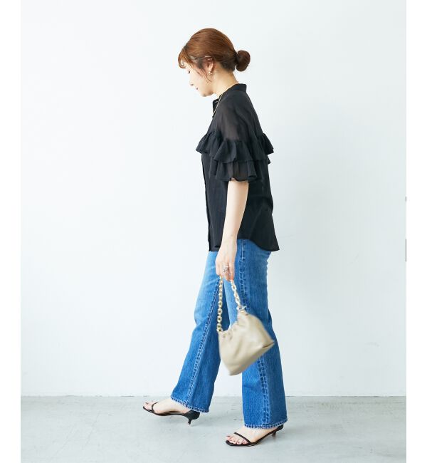  「バンドカラーシアーフリルブラウス」|シャツ・ブラウス|