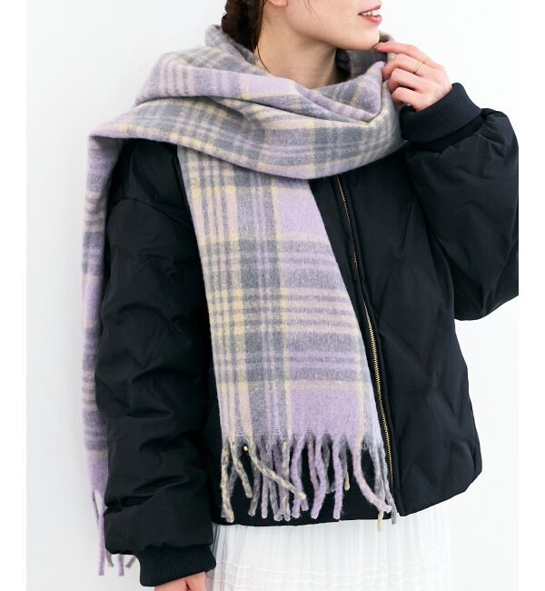  「チェック起毛ストール」|ストール|ラベンダー柄