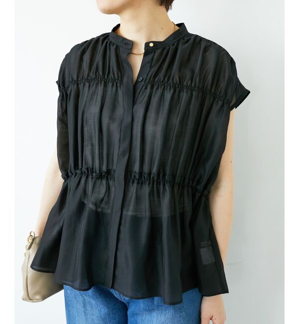  「《程よいシアー感》シャーリングギャザーフレンチブラウス」|シャツ・ブラウス|