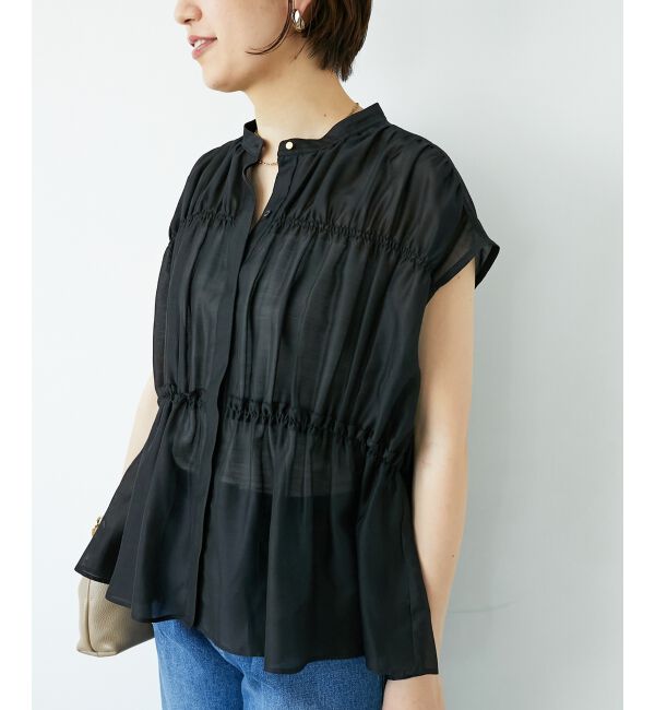  「《程よいシアー感》シャーリングギャザーフレンチブラウス」|シャツ・ブラウス|