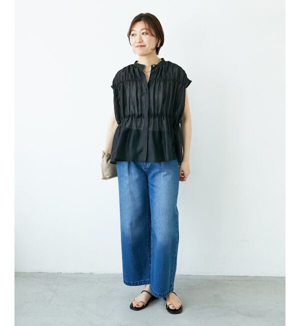  「《程よいシアー感》シャーリングギャザーフレンチブラウス」|シャツ・ブラウス|