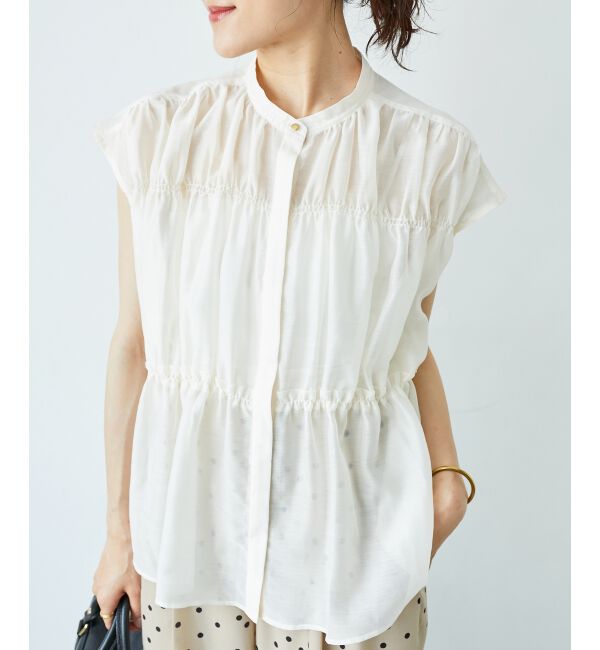  「《程よいシアー感》シャーリングギャザーフレンチブラウス」|シャツ・ブラウス|