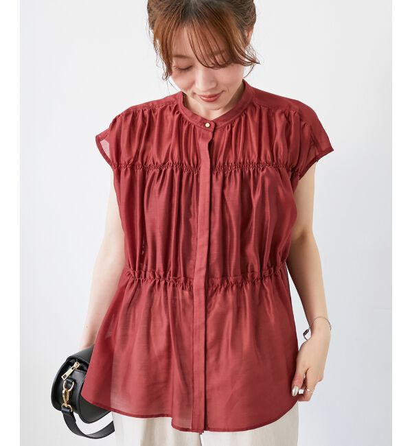  「《程よいシアー感》シャーリングギャザーフレンチブラウス」|シャツ・ブラウス|