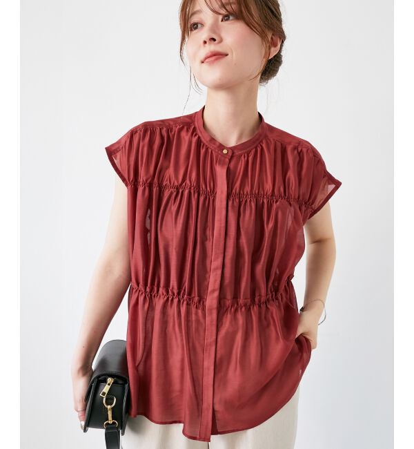  「《程よいシアー感》シャーリングギャザーフレンチブラウス」|シャツ・ブラウス|