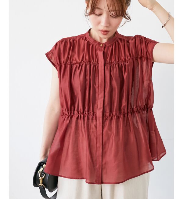  「《程よいシアー感》シャーリングギャザーフレンチブラウス」|シャツ・ブラウス|