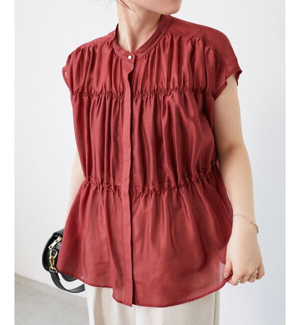  「《程よいシアー感》シャーリングギャザーフレンチブラウス」|シャツ・ブラウス|