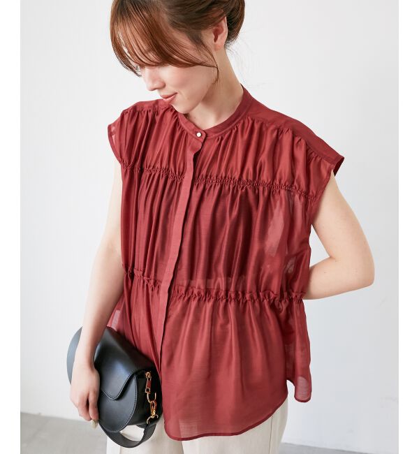  「《程よいシアー感》シャーリングギャザーフレンチブラウス」|シャツ・ブラウス|