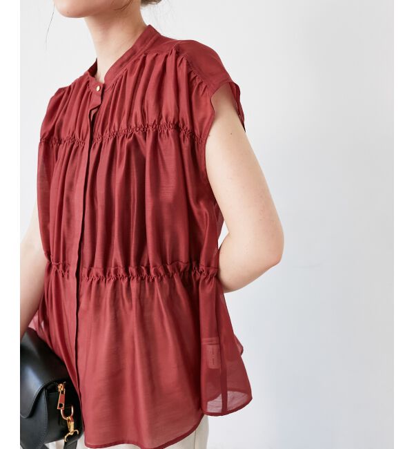  「《程よいシアー感》シャーリングギャザーフレンチブラウス」|シャツ・ブラウス|