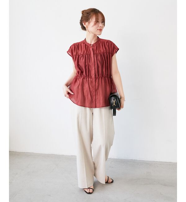  「《程よいシアー感》シャーリングギャザーフレンチブラウス」|シャツ・ブラウス|