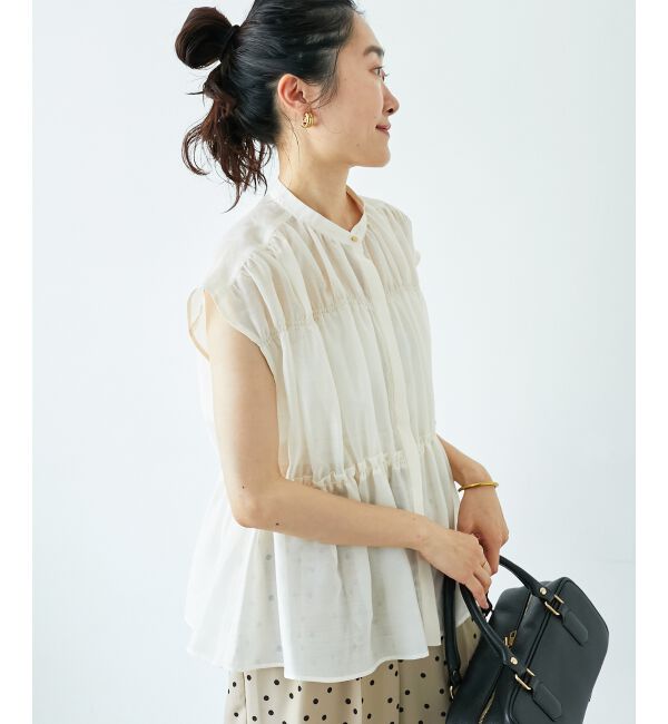  「《程よいシアー感》シャーリングギャザーフレンチブラウス」|シャツ・ブラウス|